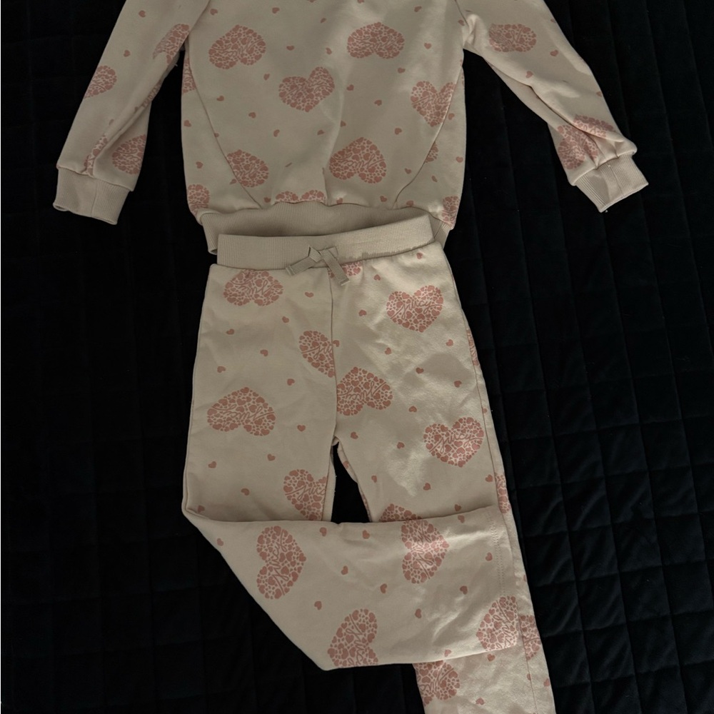 Heart Patterned Cream and Pink Pajama Set